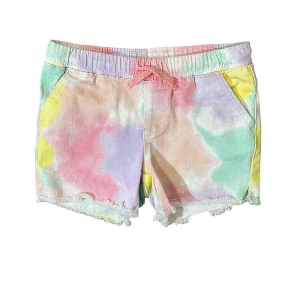 Cat & Jack Girls Tie Dye Cutoff Shorts Medium Pastel Elastic Waist Drawstrings - Picture 1 of 3